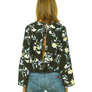 FLORAL PRINT BLOUSE WITH OPEN BACK